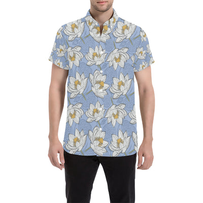 Lotus Pattern Print Design 04 Men's Short Sleeve Button Up Shirt