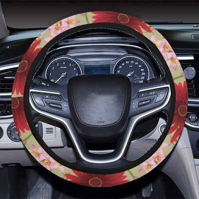 Gerberas Pattern Print Design GB07 Steering Wheel Cover with Elastic Edge
