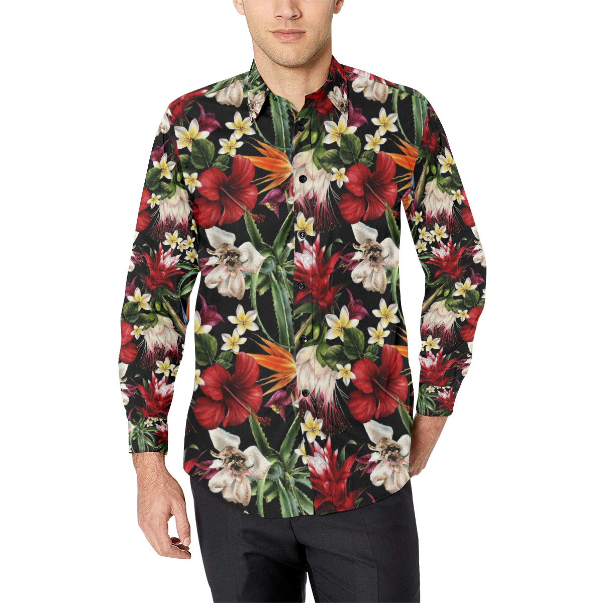 Summer Floral Pattern Print Design SF03 Men's Long Sleeve Shirt