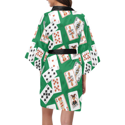 Poker Cards Pattern Print Design A03 Women's Short Kimono