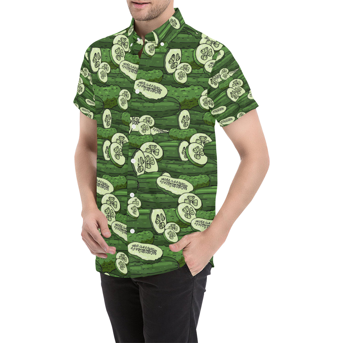 Cucumber Pattern Print Design CC01 Men's Short Sleeve Button Up Shirt