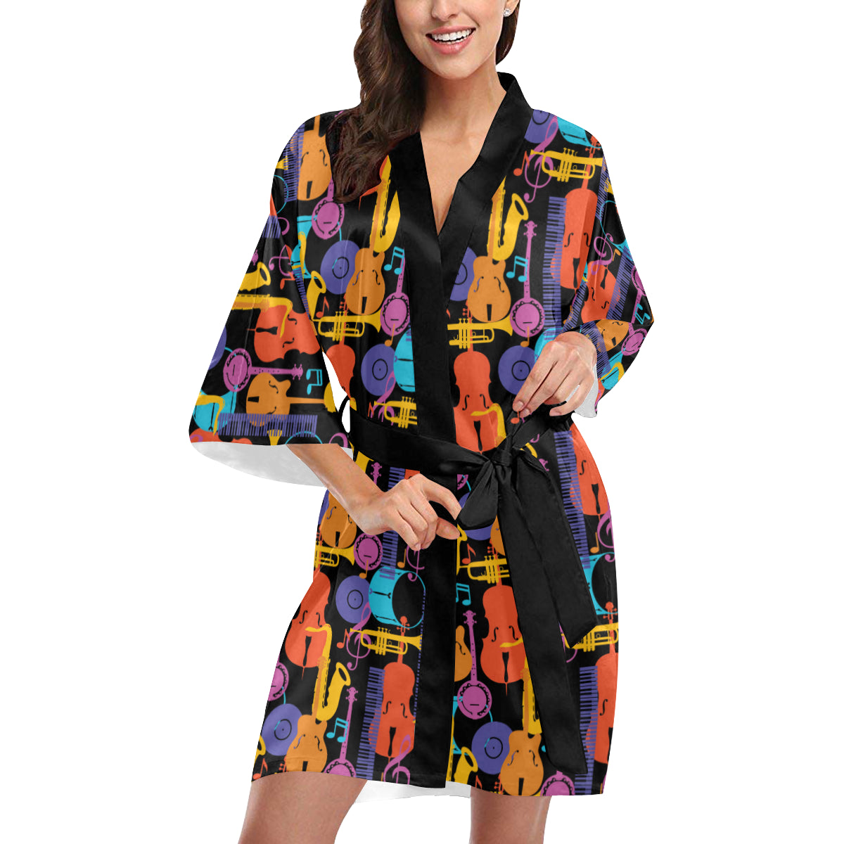 Jazz Pattern Print Design 03 Women's Short Kimono