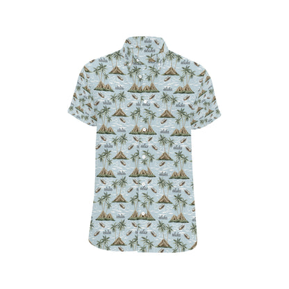 Aloha Hawaii island Design Themed Print Men's Short Sleeve Button Up Shirt