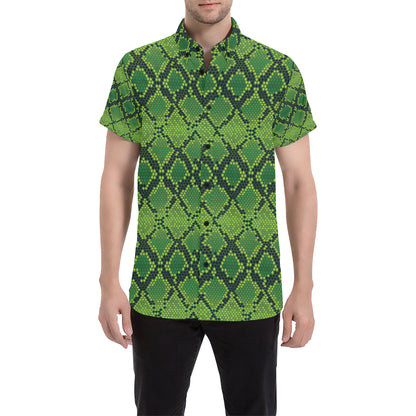 Python Green Pattern Print Design A01 Men's Short Sleeve Button Up Shirt