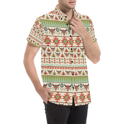 American indian Ethnic Pattern Men's Short Sleeve Button Up Shirt