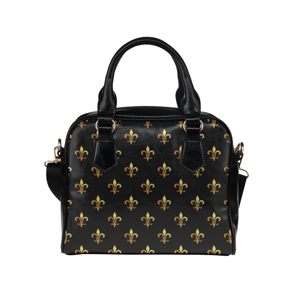 Fleur De Lis Gold Pattern Print Design 03 Shoulder Handbag
