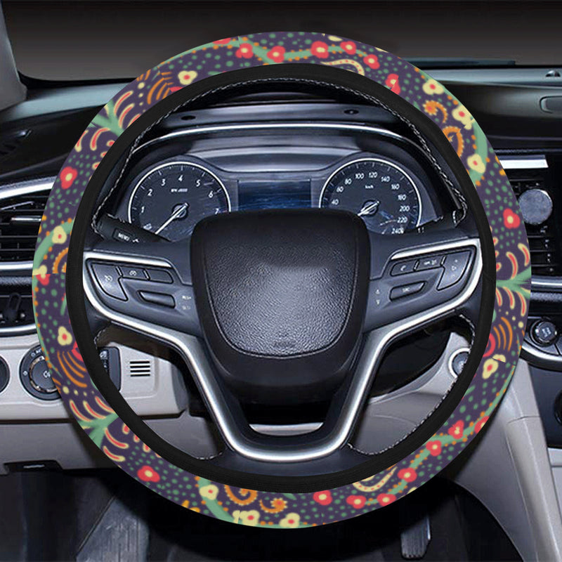 Bohemian Pattern Print Design 08 Steering Wheel Cover with Elastic Edge