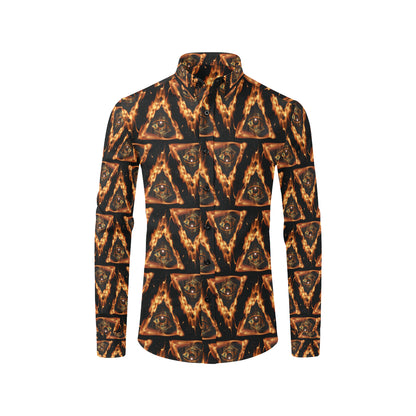 Eye of Horus in Flame Print Men's Long Sleeve Shirt