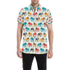 Elephant Colorful Print Pattern Men's Short Sleeve Button Up Shirt