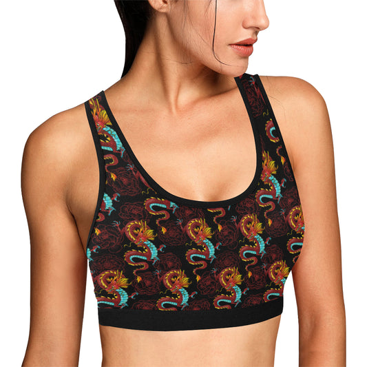 Chinese Dragons and Peonies Design Sports Bra