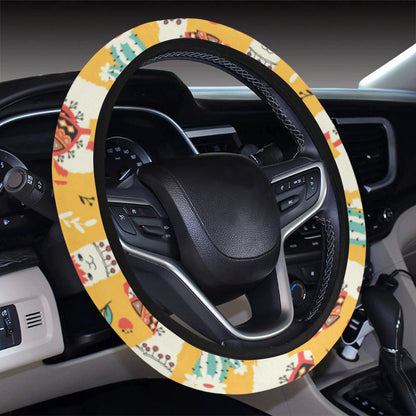 Llama Cute Themed Print Steering Wheel Cover with Elastic Edge