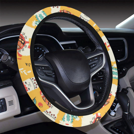 Llama Cute Themed Print Steering Wheel Cover with Elastic Edge