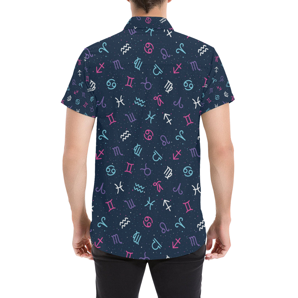 Constellation Pattern Print Design 04 Men's Short Sleeve Button Up Shirt