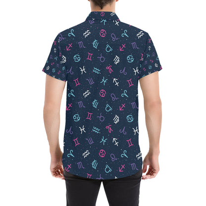Constellation Pattern Print Design 04 Men's Short Sleeve Button Up Shirt