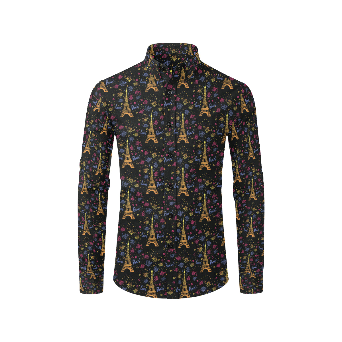 Eiffel Tower Love Paris Print Men's Long Sleeve Shirt