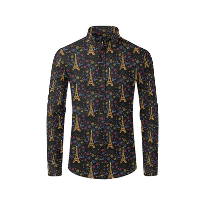 Eiffel Tower Love Paris Print Men's Long Sleeve Shirt