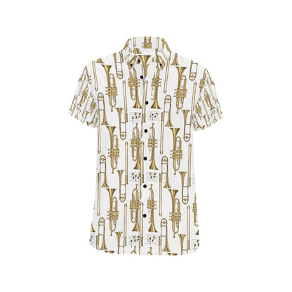 Trombone Pattern Print Design 04 Men's Short Sleeve Button Up Shirt