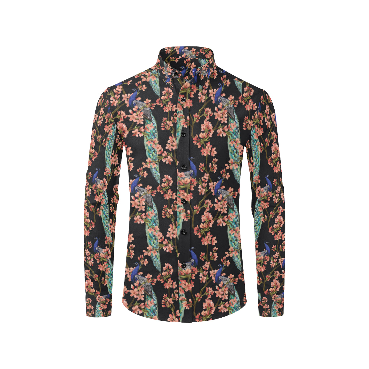 Peacock Pattern Print Design A01 Men's Long Sleeve Shirt