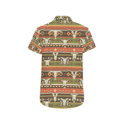 American indian Skull Animal Men's Short Sleeve Button Up Shirt