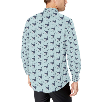 Whale Cute Design Themed Print Men's Long Sleeve Shirt