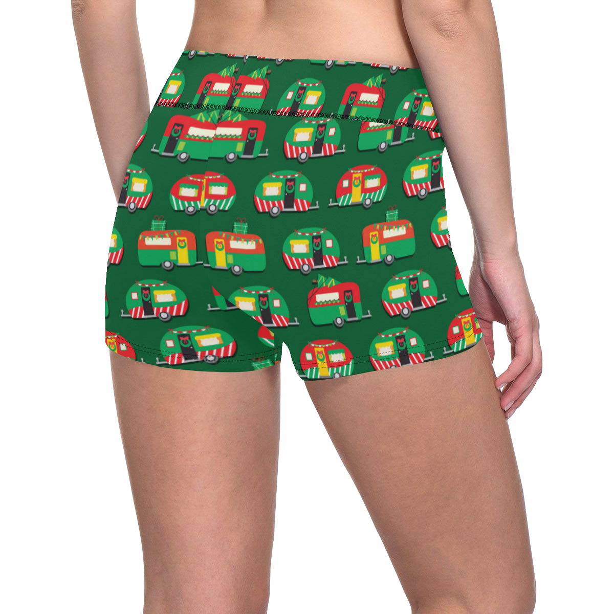 Camper Camping Christmas Themed Print Yoga Shorts