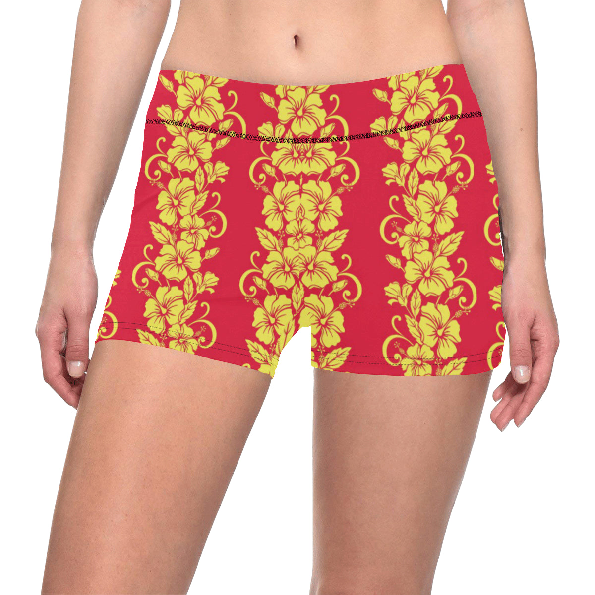 Orange Hibiscus Pattern Print Design HB018 Yoga Shorts