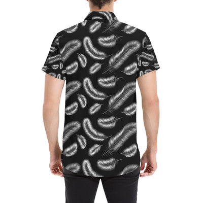 Feather Black White Design Print Men's Short Sleeve Button Up Shirt