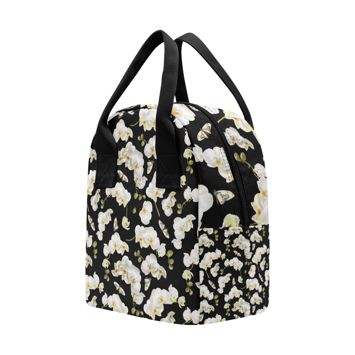 Orchid White Pattern Print Design OR011 Insulated Lunch Bag