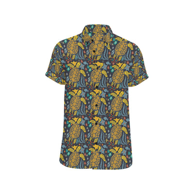 Sea Turtle Pattern Print Design T03 Men's Short Sleeve Button Up Shirt