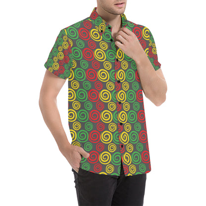 Rastafarian Pattern Print Design A05 Men's Short Sleeve Button Up Shirt