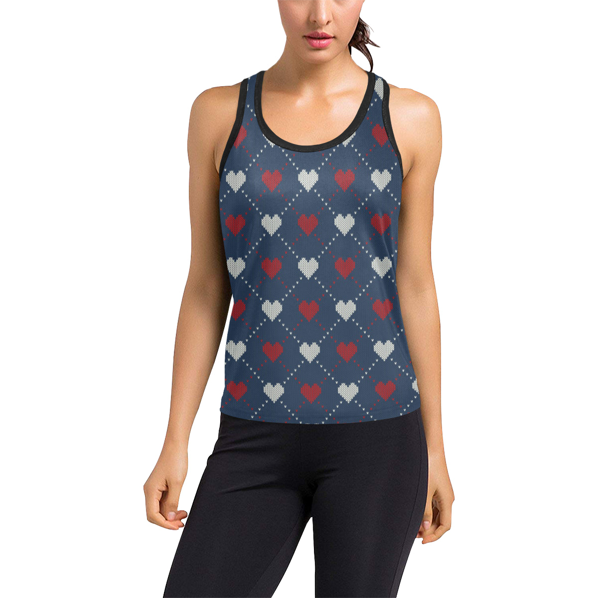 Heart Knit Pattern Print Design HE05 Women's Racerback Tank Top