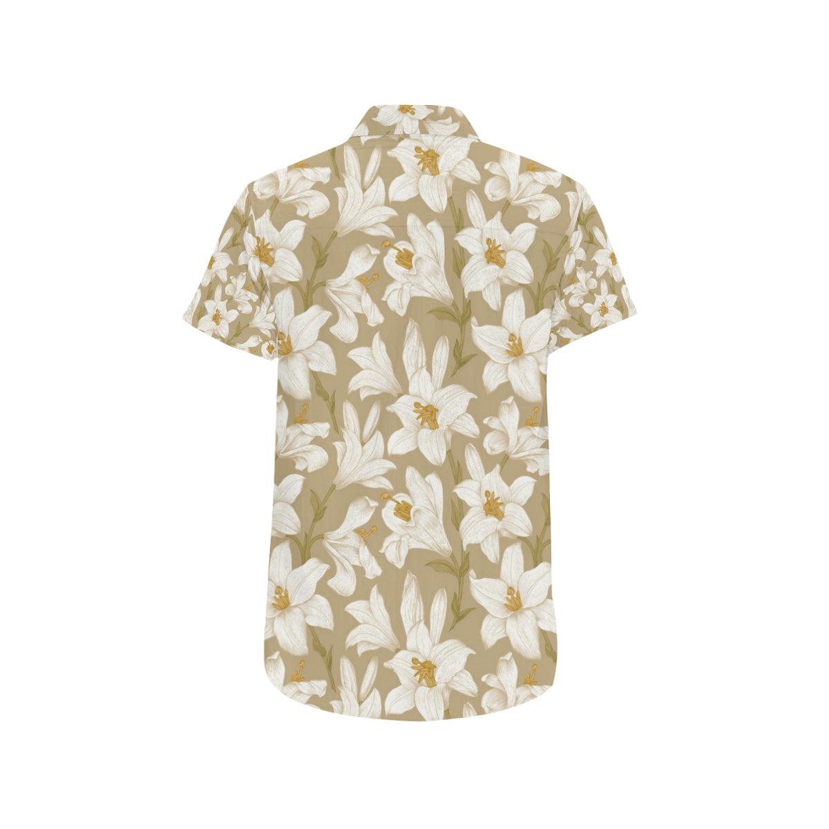 Lily Pattern Print Design LY07 Men's Short Sleeve Button Up Shirt