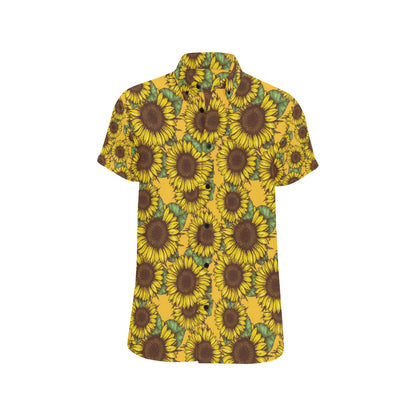 Sunflower Pattern Print Design SF04 Men's Short Sleeve Button Up Shirt