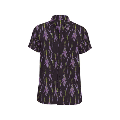 Lavender Pattern Print Design LV05 Men's Short Sleeve Button Up Shirt