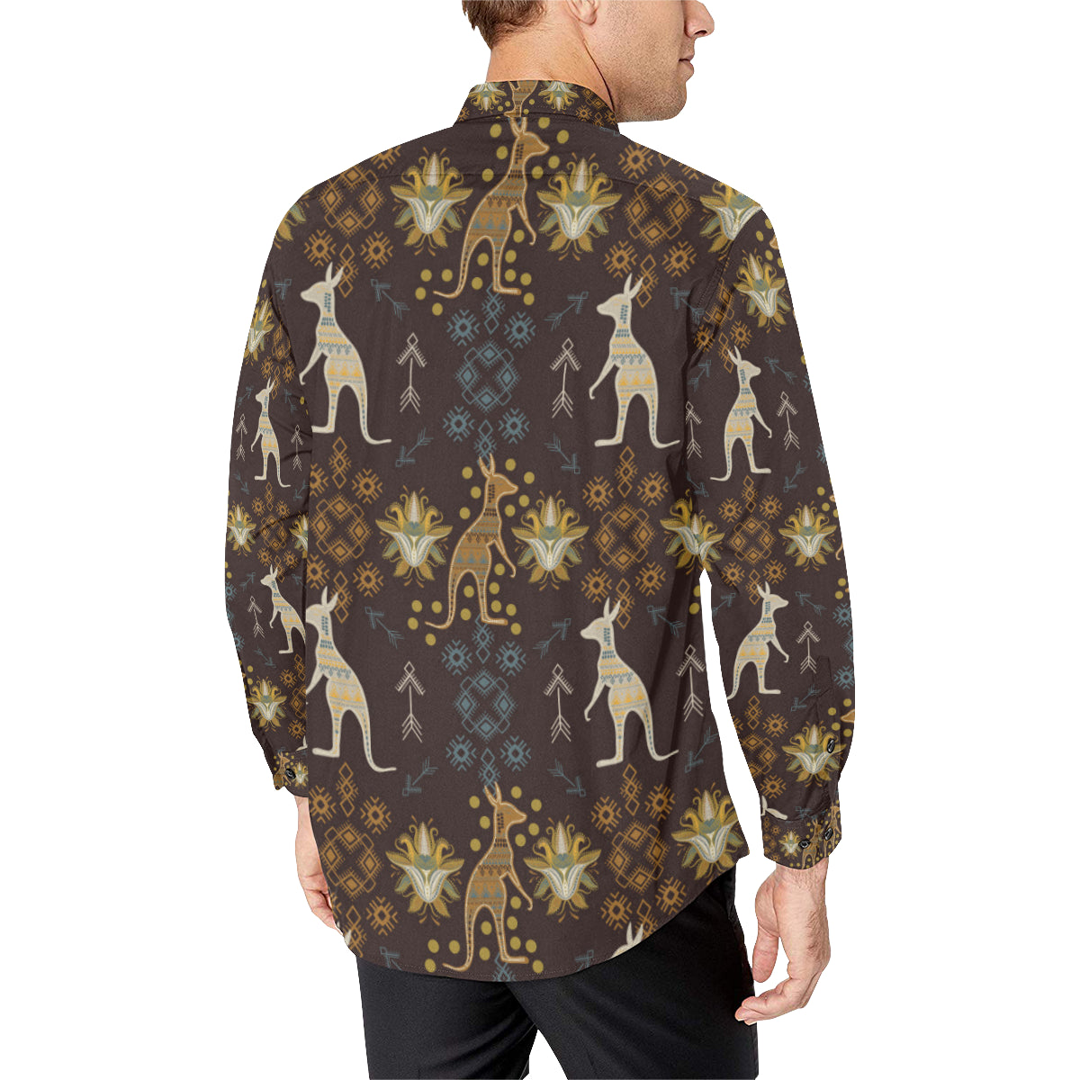 Kangaroos Pattern Print Design 03 Men's Long Sleeve Shirt