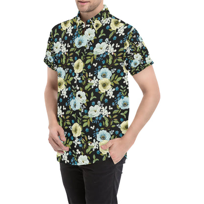 Anemone Pattern Print Design AM03 Men's Short Sleeve Button Up Shirt