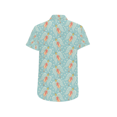 Angel Pattern Print Design 01 Men's Short Sleeve Button Up Shirt