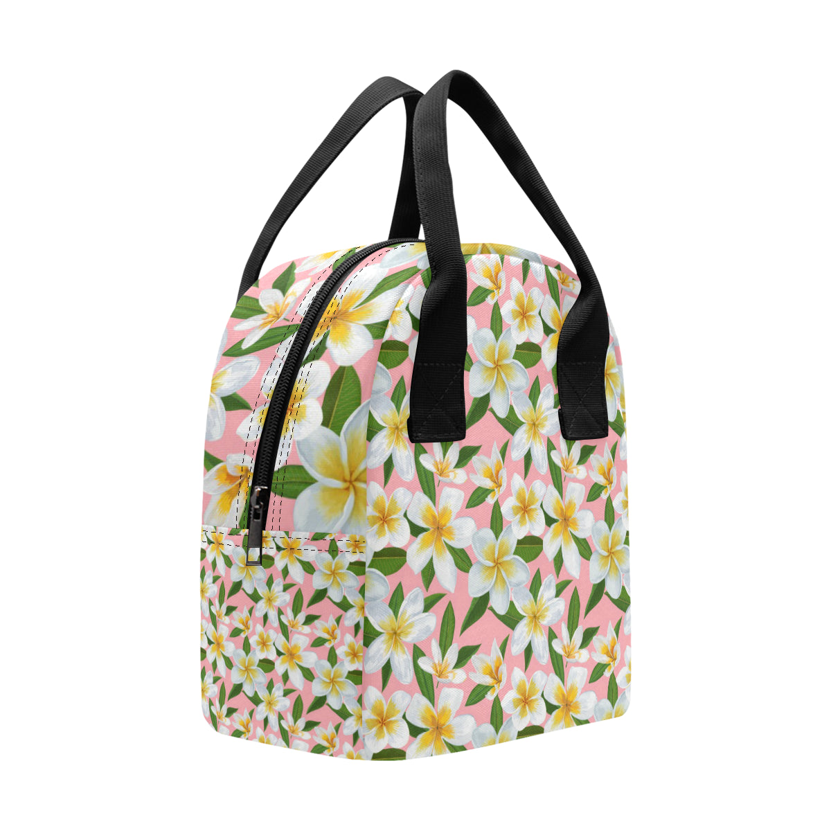 White Plumeria Pattern Print Design PM011 Insulated Lunch Bag