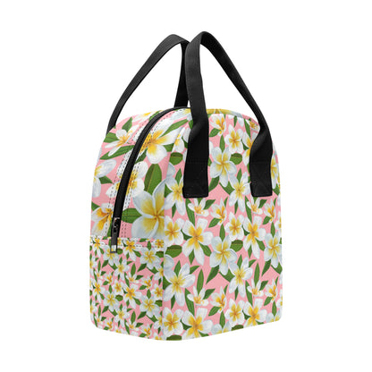 White Plumeria Pattern Print Design PM011 Insulated Lunch Bag