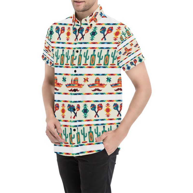 Maracas Mexican Pattern Print Design 01 Men's Short Sleeve Button Up Shirt