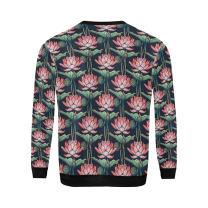 Water Lily Pattern Print Design WL03 Men Long Sleeve Sweatshirt