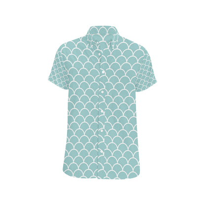 Scales Teal Pattern Print Design 02 Men's Short Sleeve Button Up Shirt