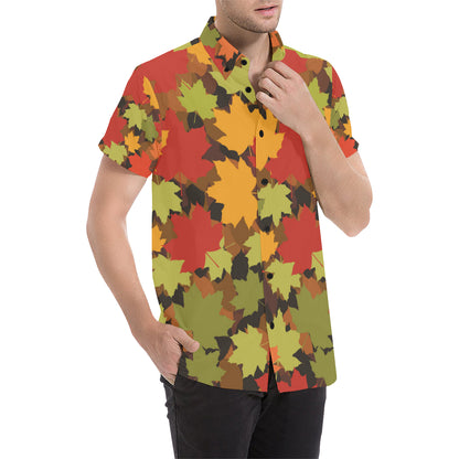 Maple Leaf Pattern Print Design 05 Men's Short Sleeve Button Up Shirt