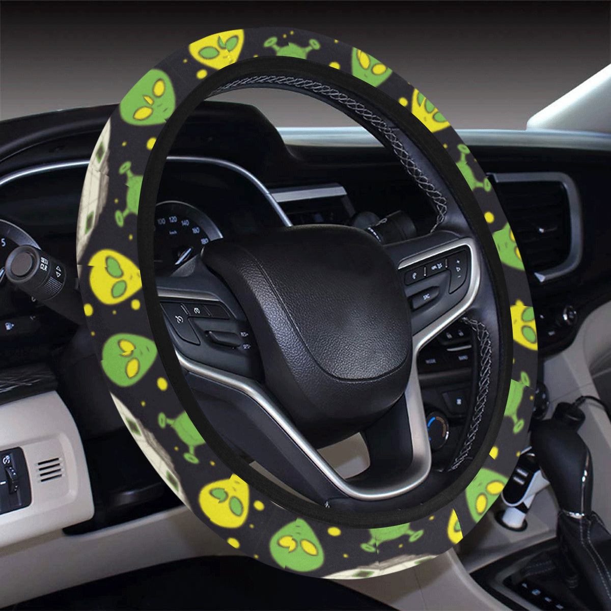 Alien UFO Pattern Steering Wheel Cover with Elastic Edge