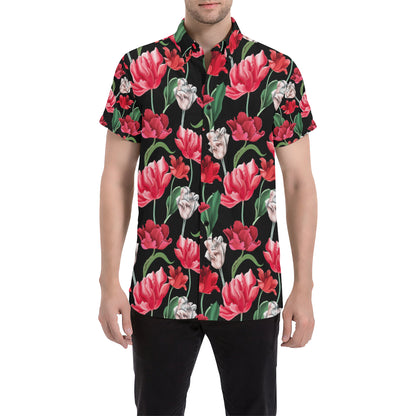 Tulip Pattern Print Design TP08 Men's Short Sleeve Button Up Shirt