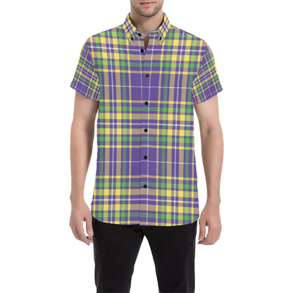 Mardi Gras Pattern Print Design 010 Men's Short Sleeve Button Up Shirt