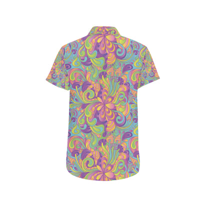 Psychedelic Mushroom Pattern Print Design A05 Men's Short Sleeve Button Up Shirt
