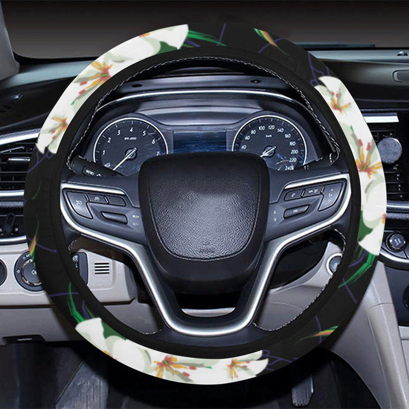 Hummingbird with Flower Pattern Print Design 03 Steering Wheel Cover with Elastic Edge