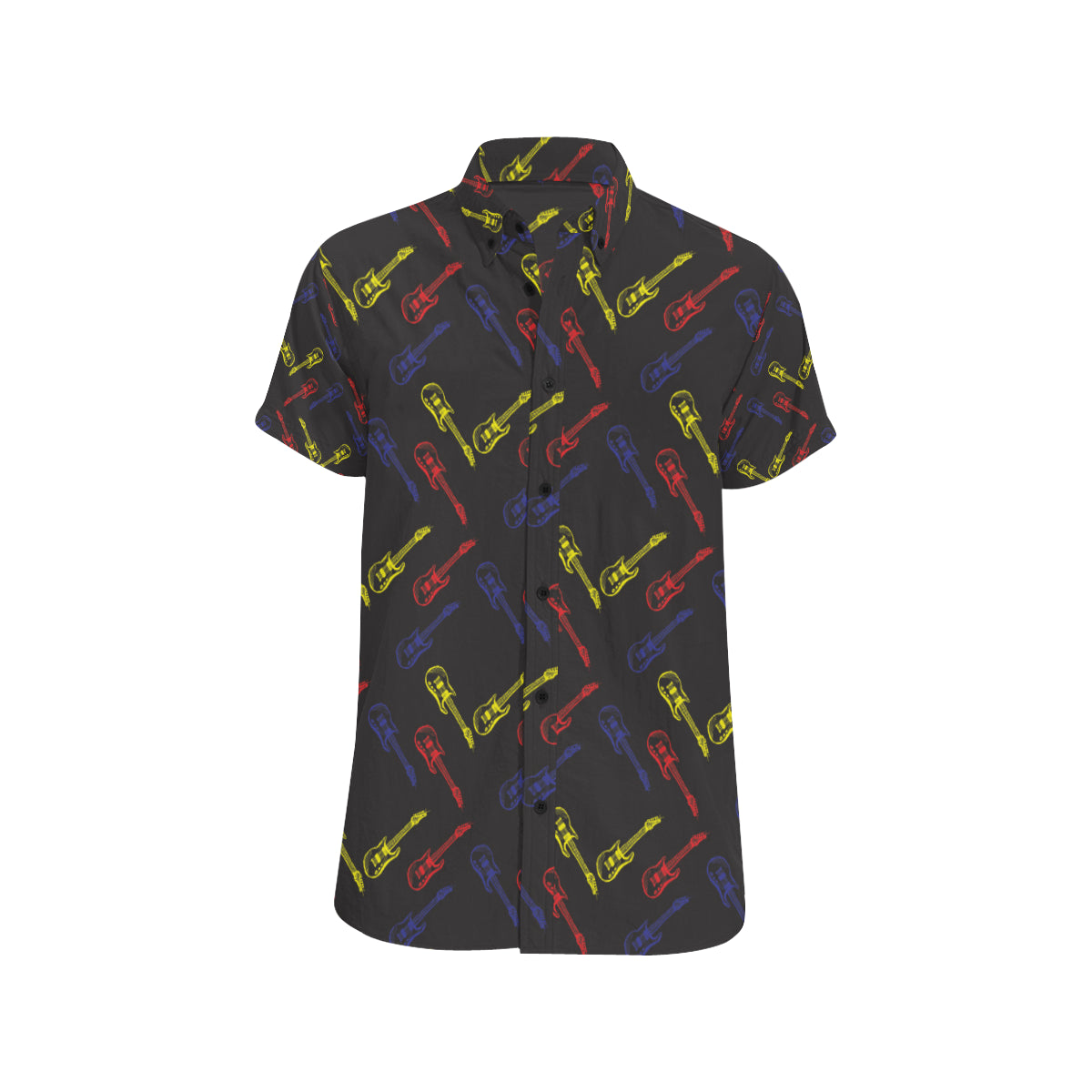 Electric Guitar Pattern Print Design 03 Men's Short Sleeve Button Up Shirt