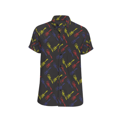 Electric Guitar Pattern Print Design 03 Men's Short Sleeve Button Up Shirt